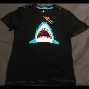 Boys size 10 Sequin Flipping Shark Shirt pizza fun